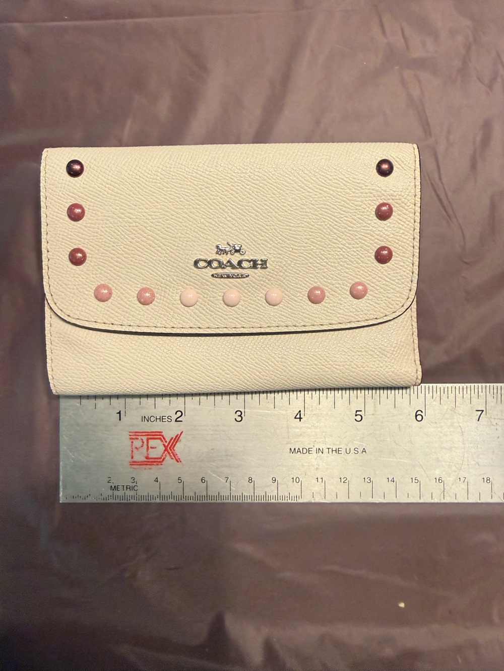Coach Cream Pebbled Leather Wallet with Pink Ombre Studs - Picture 5 of 9
